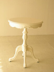 ティーテーブルφ60 リボンの彫刻 ホワイト色 輸入家具 オーダー家具 プリンセス家具