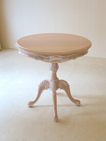 ビバリーヒルズ ラウンドテーブル φ70 一本脚 オードリーリボンの彫刻 ピンクベージュ色 H72cm 輸入家具 オーダー家具 姫系家具 プリンセス家具