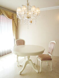 ビバリーヒルズ ラウンドテーブル φ110cm 一本脚 薔薇の彫刻 ホワイト色 輸入家具 オーダー家具 姫系家具 プリンセス家具