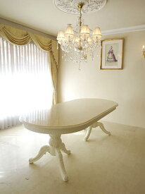 ベルサイユ ダイニングテーブル W220cm オーバル型 ホワイト色 天板ロッソ色　　輸入家具 オーダー家具 姫系家具 プリンセス家具