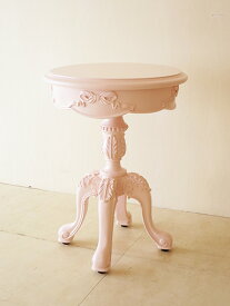 ティーテーブル 1本脚 オードリーリボンの彫刻 バービーピンク色　　輸入家具 オーダー家具 姫系家具 プリンセス家具