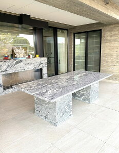 ★New!★白御影石 ダイニングテーブル 2本脚 W260cm 輸入家具 オーダー家具 プリンセス家具 姫系家具 テーブル 食卓 机