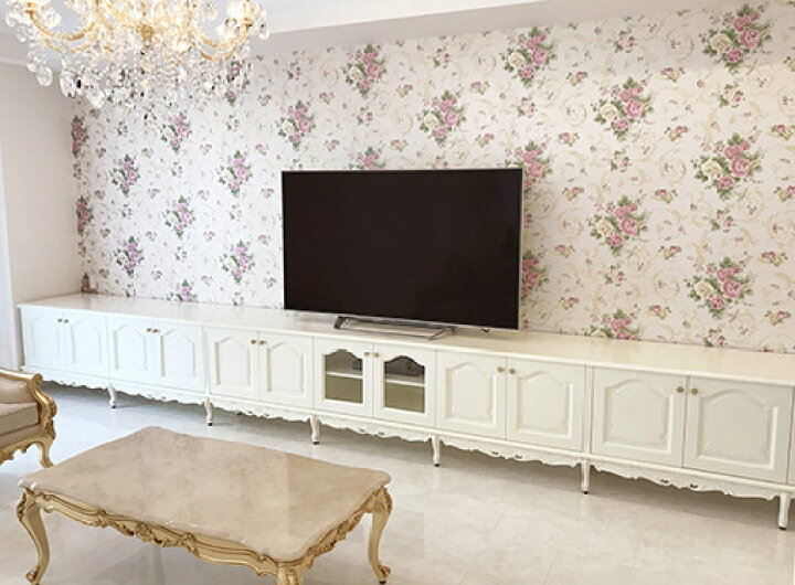 楽天市場 輸入家具 オーダー家具 プリンセス家具 造り付け家具 Tvボード W605 H70cm ３分割 ビバリーヒルズの彫刻 ホワイト色 ウエストハウスギャラリー