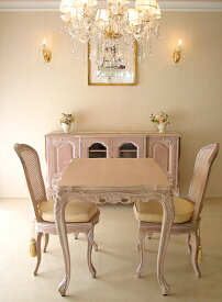 ビバリーヒルズ ダイニングテーブル W100×D75 ピンクベージュ色　　輸入家具 オーダー家具 プリンセス家具