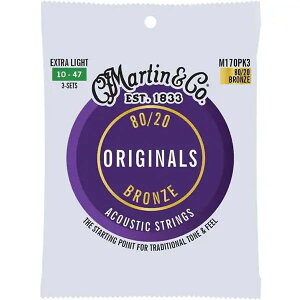 MARTIN Acoustic Strings �yM170PK3�z�}�[�`�� .010-.047 Extra Light 80/20�u�����Y�^�G�N�X�g�����C�g3�Z�b�g�p�b�N����