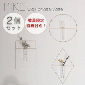 ＼エントリーでP10倍!!／＼2個セットで特典付き！／【送料無料・あす楽】PIKE wall brass vase【ウエストビレッジトーキョー】フラワーベース ドライフラワー インテリア 花瓶 真鍮 一輪挿し オシャレ ギフト プレゼント 壁掛け 簡単 賃貸 ガラス 花 画鋲(z)