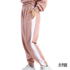 【ポイント10倍】FILA フィラ ジョガーパンツ スポーツ スウェットパンツ 裏起毛 サイドライン切替え配色ジョガーパンツ レディース 秋 冬 ルームウェア ロゴ ピンク 黒 ライトグレー 白 全4