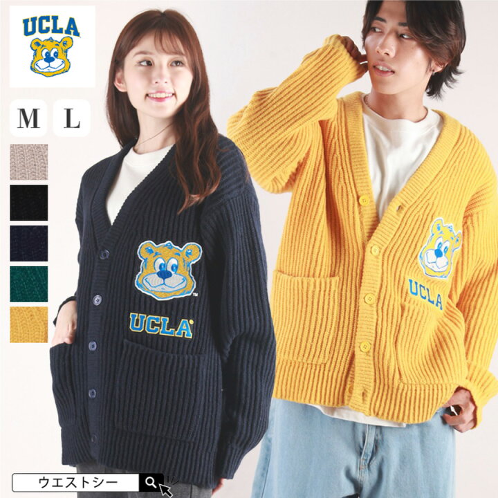 楽天市場】UCLA クマ ざっくり リブ編み Vネック ニット カーディガン 