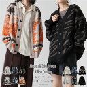 Vネック ニット カーディガン 秋 冬 柄 柄物カーディガン メンズ レディース 厚手 長袖 アブストラクト柄 アシンメトリー カモフラージュ柄 ゼブラ柄 ブランド ウエストシー トップス 春 秋服 冬服 おしゃれ かっこいい