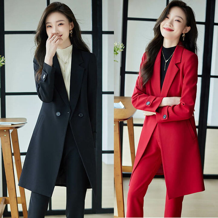 楽天市場】ロングジャケット+パンツ 2点セット レディース スーツ  