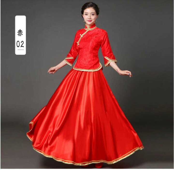 楽天市場】レディース中華服 中華ドレス トップス スカート 2点セット  