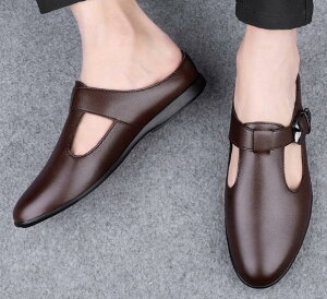 送料無料 24.0~27.0cm ポインテッドトゥ モカシン ビジネス スリッパ オフィスサンダル メンズ フォーマル 事務所 外履き 内履き かかとなし ローファー サボサンダル バブーシュ おしゃれ 紳士