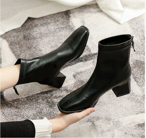 送料無料 ショートブーツ レディース チャンキーヒール 太ヒール ヒール5センチ 痛くない ストレッチ ブーツ 歩きやすい 疲れない スクエアトゥ おしゃれ ショートブーツ ミドル 春 フォー