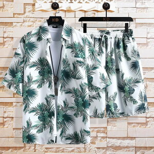 全6色 総柄シャツ ハーフパンツ ビーチ 上下セット メンズ 半袖 ポロシャツ ジャージ上下 大きいサイズ カジュアル ハワイ リゾート 海 旅行 夏用 夏服 速乾 男性用 大人 学生かっこいい