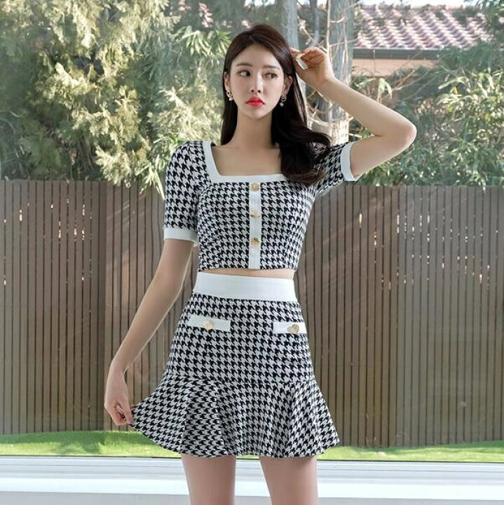 楽天市場】千鳥柄 トップス+スカート レディース スカートセット  