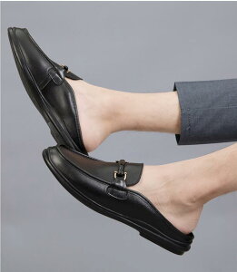 2TYPE ビジネスサンダル オフィス フォーマルサンダル メンズ スリッポン かかとなし サンダル 革靴 ローファー スリッパ カジュアルシューズ ドライビングシューズ 通気性 クッション 軽量