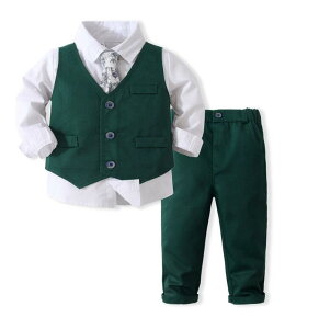 フォーマル 4点セット(ベスト、ズボン、シャツ、ネクタイ)子供スーツ 子どもベスト 男児ベストスーツ 赤ちゃん ジュニア 上下セット セットアップ 80 90 100 110 120cm 結婚式 写真撮影 発表会