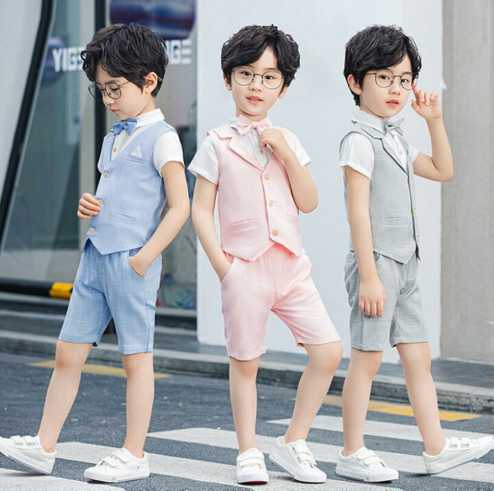 楽天市場】男の子 スーツ (ベスト+パンツ+シャツ+蝶ネクタイ 