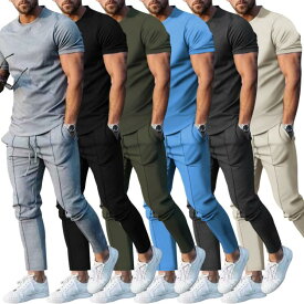 セットアップ メンズ スウェット 半袖Tシャツ ロングパンツ トレーニング ジャージ上下セット 部屋着 ジョガーパンツ 男性 シンプル 大きいサイズ おしゃれ