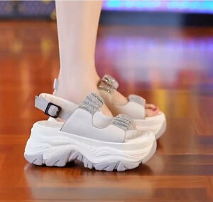 22.0cm-25.0cm サンダル レディース 厚底 スポーツサンダル ウェッジソール サンダル キラキラ ベルクロ サンダル コンフォート スニーカー サンダル ヒール7.5cm 脚長 美脚 サンダル 軽量 歩きや