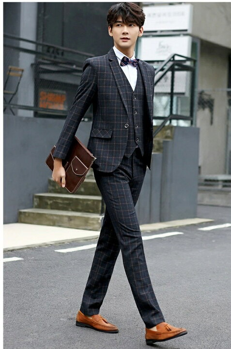 楽天市場】【送料無料】チェック柄 1つボタンスーツ メンズスーツ 3点  