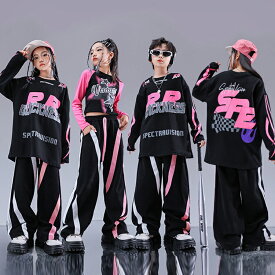 キッズダンス バラ色 ブラック ダンス衣装 キッズ セットアップ ヒップホップ tシャツ パンツ スカート 単品/セット 子供服 ジャズ ダンス チアダンス 衣装 おしゃれ 男の子 女の子 衣装 レーシング jazz hiphop 応援団 ストリート k-pop 演出服