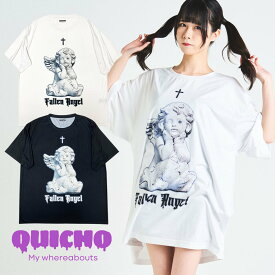 QUICHO(キッチョ） FALLEN ANGEL TEE（QC223U0103）病みかわ ファッション ユニセックス 半袖 Tシャツ オーバーサイズ