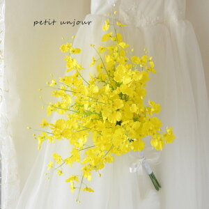 オンシジューム ルスカスグリーン クラッチブーケ 黄 花束 造花 クラッチ ブーケ/ブートニア スワッグ ウェディングブーケ/ブライダルブーケ/海外挙式/ガーデンウェディング