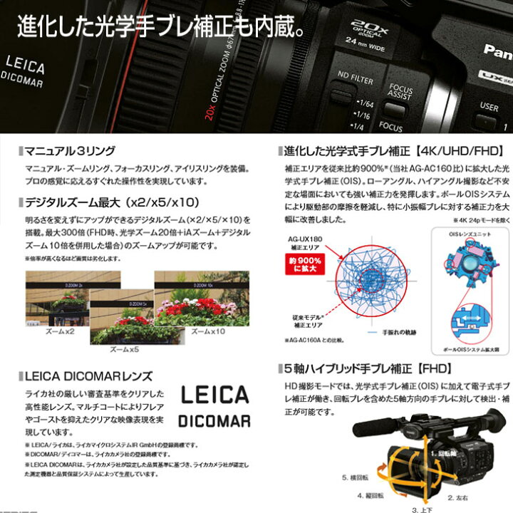 101989円 【在庫あり/即出荷可】 Panasonic AG-UX180 4Kメモリーカードカメラレコーダー 広角24mm 光学20倍ズーム 1.0型好感度MOSセンサー搭載 業務用4Kカムコーダー 101989円 【在庫あり/即出荷可】 Panasonic AG-UX180 4Kメモリーカードカメラレコーダー 広角24mm 光学20倍ズーム 1.0型好感度MOSセンサー搭載 業務用4Kカムコーダー