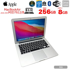 【中古】Apple MacBook Air MD761J/B A1466 Early 2014 USキー [core i7 4650U 1.7GHz メモリ8G SSD256GB 無線 BT カメラ 13.3インチ BigSur 11] ：アウトレット