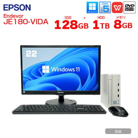 EPSON Endevor JE180-VIDA　ウルトラコンパクト デスクトップ すぐ使えるセット Office Win11 無線キー・マウス [ Corei5 6500T 2.5GHZ 8GB SSD128G HDD1TB マルチ 今だけ24型液晶]：良品