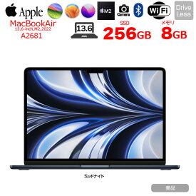 【中古】Apple MacBook Air 13.6inch MLY33J/A A2681 2022 TouchID 選べるOS [Apple M2 8コア 8G SSD256GB 無線 BT カメラ 13.6 ミッドナイト 純箱] ：美品
