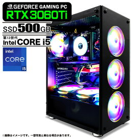 ゲーミングPC デスクトップパソコン ブラック GeForce RTX3060Ti 第13世代 Intel Corei5 13400F Windows10/Windows11変更可 NVMe M.2 SSD500GB メモリ16GB ゲーミングパソコン eスポーツ PASOUL 煌