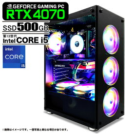 ゲーミングPC デスクトップパソコン ブラック GeForce RTX4070 第13世代 Intel Corei5 13400F Windows10/Windows11変更可 NVMe M.2 SSD500GB メモリ16GB ゲーミングパソコン eスポーツ PASOUL 煌