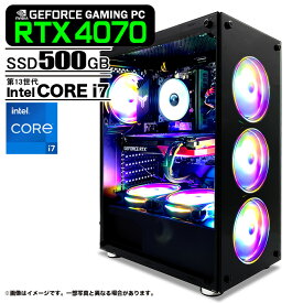 ゲーミングPC ブラック GeForce RTX4070 第13世代 Intel Corei7 13700F Win10/Windows11変更可 SSD500GB メモリ16GB eスポーツ PASOUL 煌 1年保証