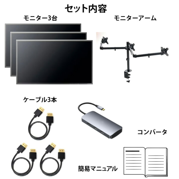 楽天市場】いきなり3画面マルチモニタセット USB-C1本で接続完了 