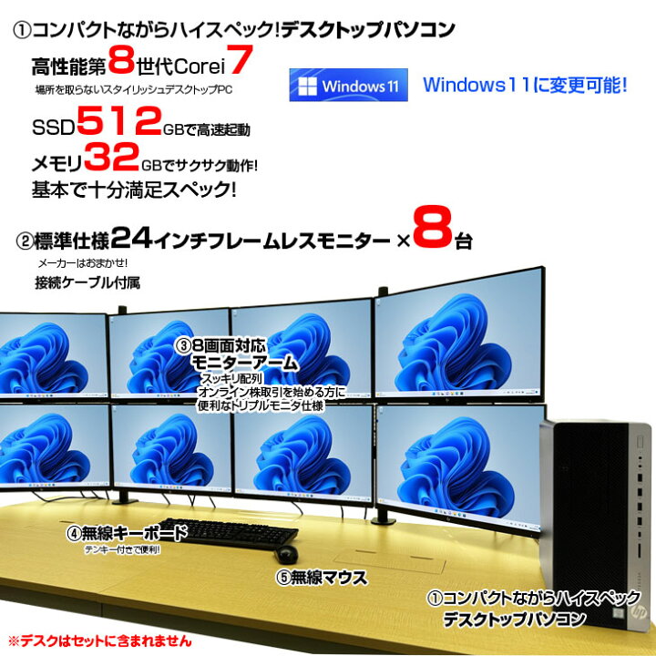 楽天市場】トレーディングPC FX 株 デイトレ 仮想通貨 8画面マルチ 