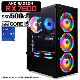 ゲーミングPC ブラック AMD Radeon RX7600 第14世代 Intel Corei5 14400F Win11 SSD500GB メモリ16GB ゲーミング eスポーツ PASOUL 煌
