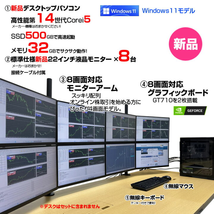 楽天市場】【新品】トレーディングPC8 FX 株 デイトレ 仮想通貨 22型×8 