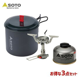 SOTO ソト 新富士バーナー 3点セット クッカーセット アミカスポットコンボ SOD-320PC パワーガストリプルミックス SOD-710T セット アミカス バーナー パワーガス OD缶 ニューリバーポット アウトドア 登山 調理 料理 湯沸し クッカー 福袋