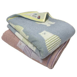 今治タオル バスタオル 2枚組 【ブランド認定】 60x120cm ブルー ピンク ボーダーベアー柄 かわいい ふわふわ 吸水 速乾 (ブルー1枚