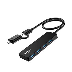 USBハブ、oditton USBハブ3.0 4ポートUSB Cアダプター付き 転送速度5Gbps、26cm延長ケーブル 超薄型データハブ Macbook、HPなどのノ