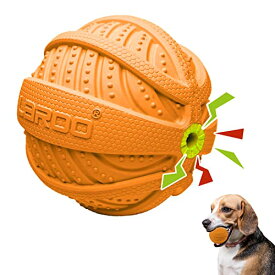 LaRoo犬おもちゃ、音が出る音が鳴る玩具、噛むおもちゃ、天然ラバ歯磨き、耐久性のある、投げる (9CM, オレンジ（クルミボール)