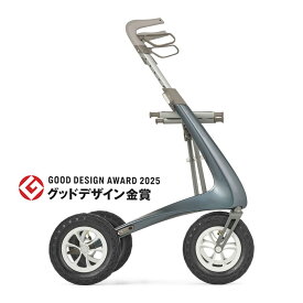 byACRE（バイエーカー）カーボン・オーバーランド 超軽量 6.7kg 全地形対応型 歩行器 デンマーク発 北欧デザインのおしゃれな四輪手押し車 大径エアタイヤ搭載 座れる 折りたたみ式 屋外用 高齢者 介護用品 ＜ミッドナイトブルーメタリック＞