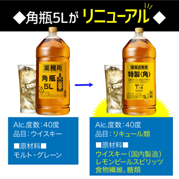 楽天市場】新 サントリー 角瓶 5L(5000ml) 業務用 ウイスキー  
