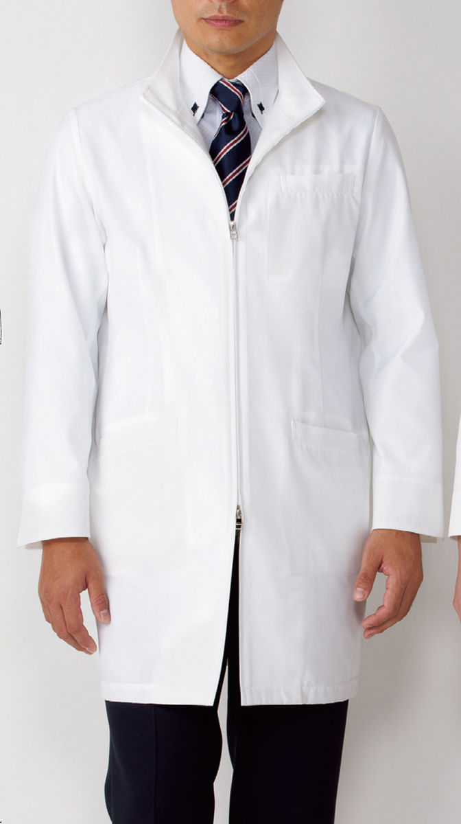 【SALE／98%OFF】KAZEN 旧アプロン 113-90 男性用ジップアップハーフコート 診察衣 白衣 メンズ