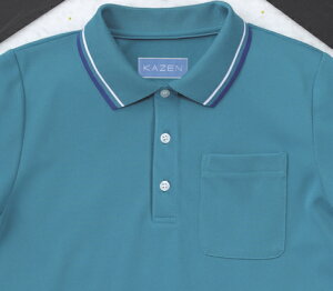 KAZEN 236-01・03・04・06・08・10・12・22・33 介護 ライン入りポロシャツ 半袖 男女兼用