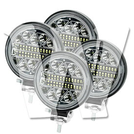 作業灯 LED ワークライト 4インチ 102W 3200LM ホワイト 4個 12V/24V兼用 ストロボ機能付き 丸型 前照灯 投光器 防水 防塵 防震 オートバイ SUV 大型車 トラック ランクル 除雪車 漁船 トラクター 漁業用 農業機械 建設機械 汎用