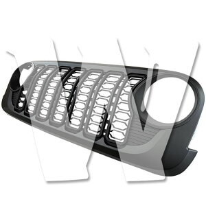 ジープ ラングラー ルビコン サハラ スポーツ JK JKU 2007-2017年式 2024スタイル フロント グリル グリッド グリル バンパー メッシュグリル マスクカバー ABS製 マットブラック 未塗装 車体保護