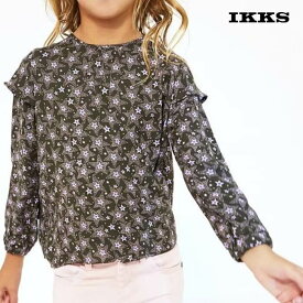 France発【IKKS】子供服 ブラウス 長袖 キッズ ジュニア おしゃれ かっこいい 女の子 130cm,140cm,150cm,160cm イックス フリルブラウス XM12032 星柄 8A-14A【本店】